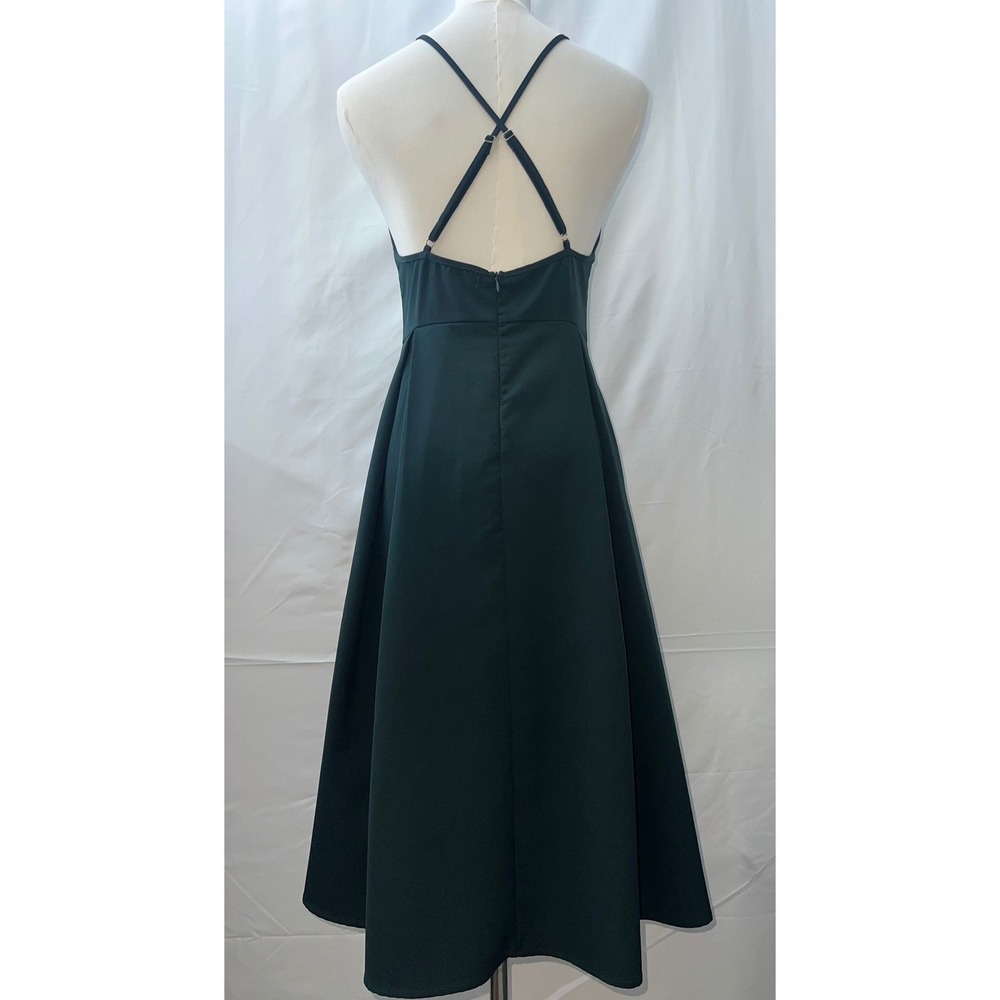 Spaghetti Strap Dress‎ V-Neck Fit and Flare Midi Length green Elegant SZ 4-6 - Picture 2 of 4
